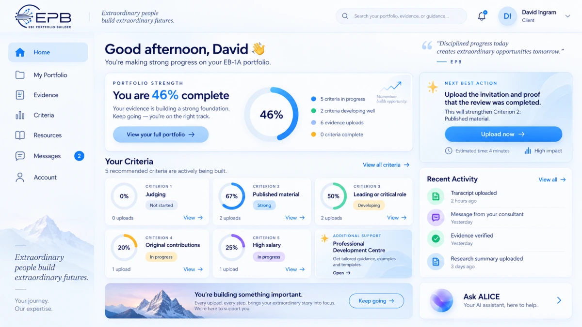Current light-blue EPB client portfolio dashboard shown on desktop