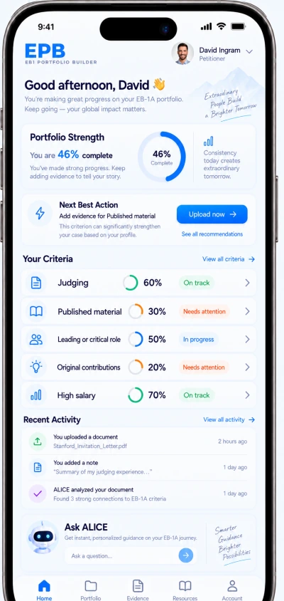 Current light-blue EPB client portfolio dashboard shown on mobile